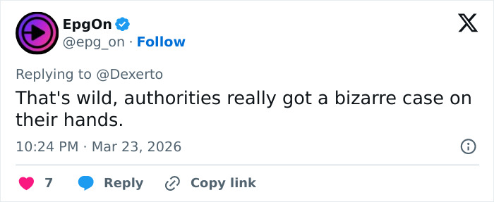 Screenshot of a tweet reacting to a bizarre case involving a man with no arms or legs accused of slaying a passenger.