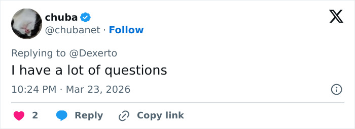 Tweet from user chuba replying to Dexerto with the text 