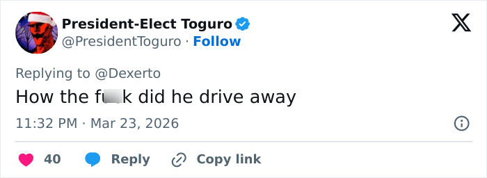 Screenshot of a tweet questioning how a man with no arms or legs drove away after a passenger was slain.