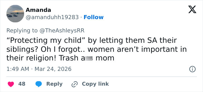 Screenshot of a social media reply criticizing Michelle Duggar in a heated confrontation after bailing daughter-in-law out of jail.