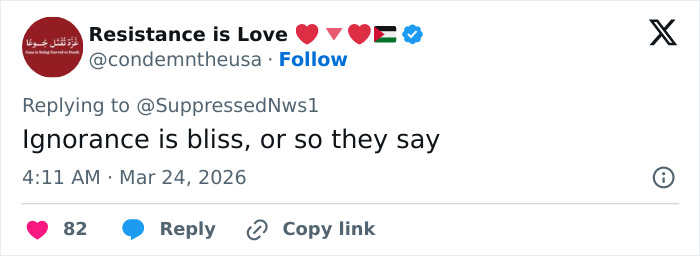 Tweet from Resistance is Love responding with Ignorance is bliss in a viral video about spring breakers answering news questions.