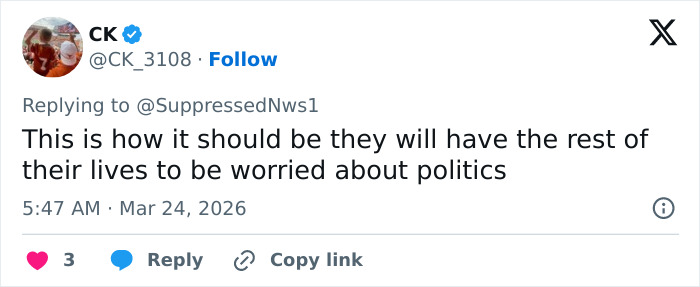 Tweet showing a user commenting on politics and worries, related to viral video of spring breakers answering news questions.