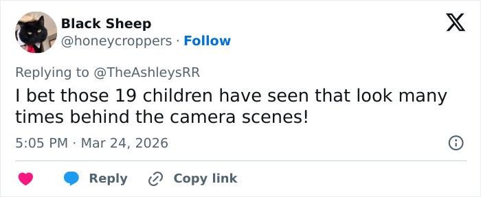 Twitter reply from Black Sheep commenting on 19 children witnessing behind the scenes moments in a social media post.