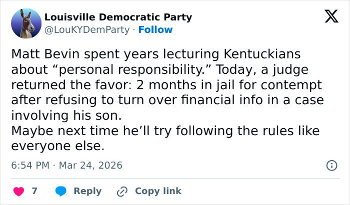 Mandado de prisão emitido para ex-governador de Kentucky