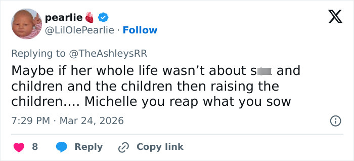 Screenshot of a tweet criticizing Michelle Duggar amid heated confrontation after bailing daughter-in-law out of jail.
