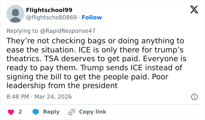 Tweet criticizing ICE’s role at the airport with public reactions highlighting Brooklyn man’s priceless reaction to ICE presence.