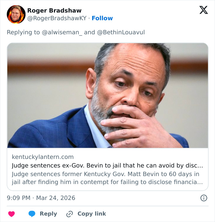 Mandado de prisão emitido para ex-governador de Kentucky