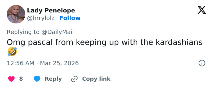 Twitter reply from user Lady Penelope reacting to the identity of security guard involved in Jude Law's daughter incident. Twitter reply from user Lady Penelope reacting to the identity of security guard involved in Jude Law's daughter incident.