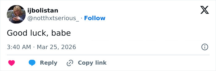 Screenshot of a tweet saying Good luck, babe, related to Chappell Roan’s background and security guard treatment issues.