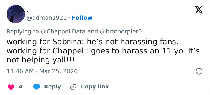 Tweet criticizing Chappell Roan regarding the security guard who berated Jude Law’s daughter, causing fan outrage. Tweet criticizing Chappell Roan regarding the security guard who berated Jude Law’s daughter, causing fan outrage.