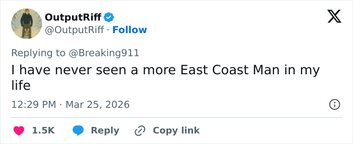 Screenshot of a social media reply highlighting a Brooklyn man’s priceless reaction to ICE at the airport sparking internet buzz.