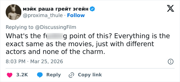 Tweet criticizing Harry Potter reboot for lacking charm, highlighting backlash amid J.K. Rowling’s reveal of her opinions. Tweet criticizing Harry Potter reboot for lacking charm, highlighting backlash amid J.K. Rowling’s reveal of her opinions.