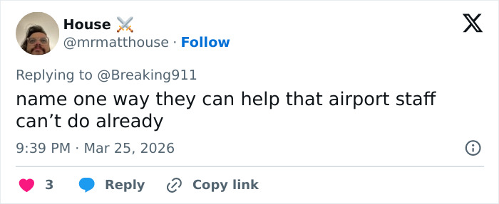 Screenshot of a Twitter reply discussing airport staff with Brooklyn man’s priceless reaction to ICE at the airport trending online.