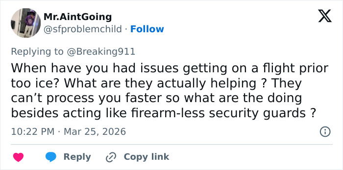 Screenshot of a tweet showing a Brooklyn man’s reaction expressing frustration with ICE airport procedures.