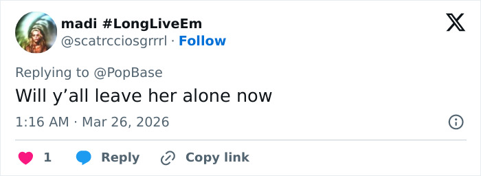 Screenshot of a Twitter reply by user madi asking if people will leave Jude Law's daughter's security guard alone.