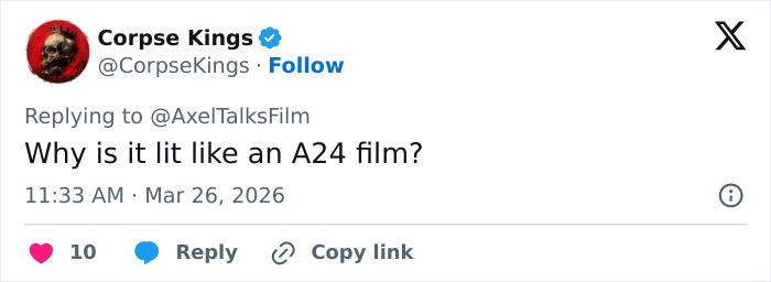 Screenshot of a tweet from Corpse Kings discussing lighting style, related to Harry Potter reboot backlash and J.K. Rowling’s views. Screenshot of a tweet from Corpse Kings discussing lighting style, related to Harry Potter reboot backlash and J.K. Rowling’s views.