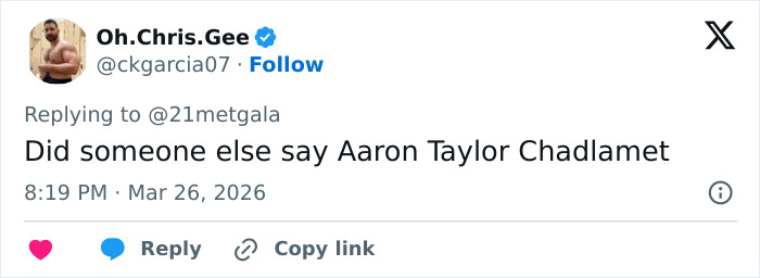 Screenshot of a tweet discussing the evolved form of Chalamet with mention of Aaron Taylor-Johnson’s appearance changes. Screenshot of a tweet discussing the evolved form of Chalamet with mention of Aaron Taylor-Johnson’s appearance changes.