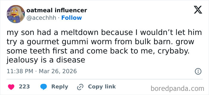 Screenshot of a humorous parent tweet about toddler meltdown and struggles shared by funny and honest parents on X.