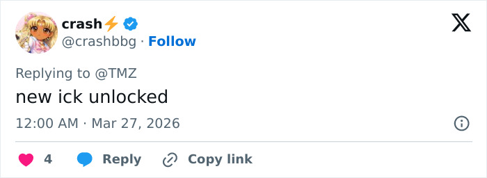 Controversial looksmaxxing influencer Clavicular's tweet replying to TMZ about new ick unlocked, posted on social media.