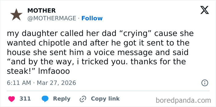 Twitter post from a parent sharing funny and honest struggles about parenting, highlighting unexpected moments.