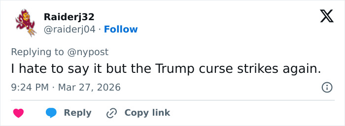 Tweet on a social media platform reacting to a news event involving Vanessa Trump and Tiger Woods after a DUI arrest.