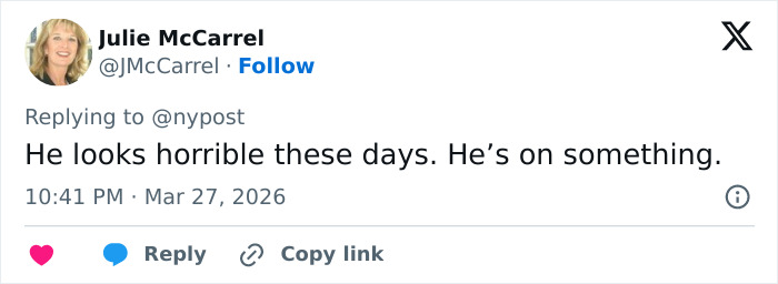 Screenshot of a Twitter reply from Julie McCarrel commenting on Tiger Woods after DUI arrest mentioning Vanessa Trump's fierce ultimatum.