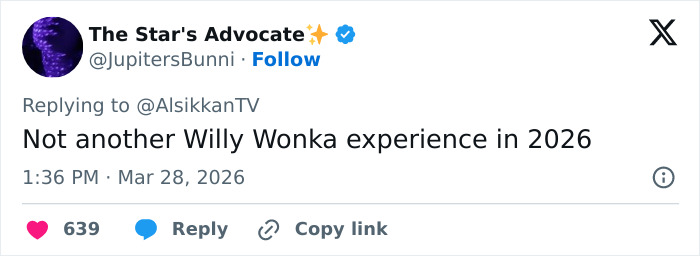 Screenshot of a tweet criticizing the Barbie Dream Fest event, comparing it to a negative W***y Wonka experience.