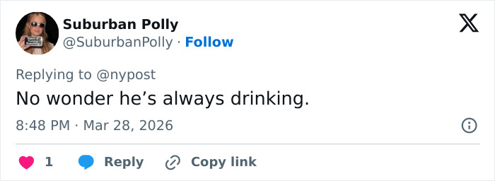 Screenshot of a Twitter reply to @nypost commenting on Tiger Woods' DUI arrest situation.