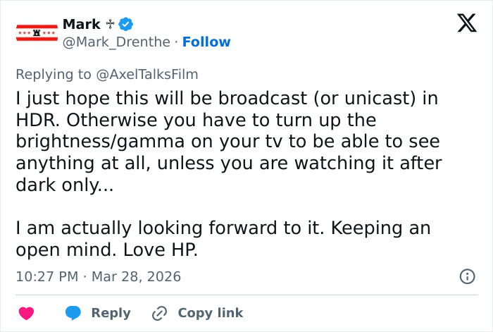 Screenshot of a tweet discussing the Harry Potter reboot, expressing hope and anticipation despite backlash. Screenshot of a tweet discussing the Harry Potter reboot, expressing hope and anticipation despite backlash.