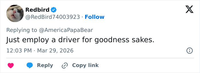 Tweet on social media discussing hiring a driver after Tiger Woods DUI arrest and Vanessa Trump’s ultimatum.
