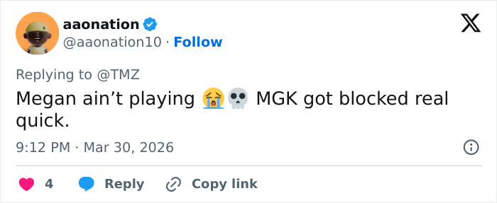 "Ela realmente terminou": MGK sob fogo após Megan Fox bloqueá-lo após seus comentários sedentos