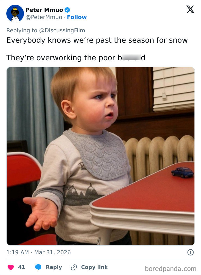 Toddler with confused expression reacting humorously, symbolizing reactions to Disney's animatronic Olaf collapse incident.