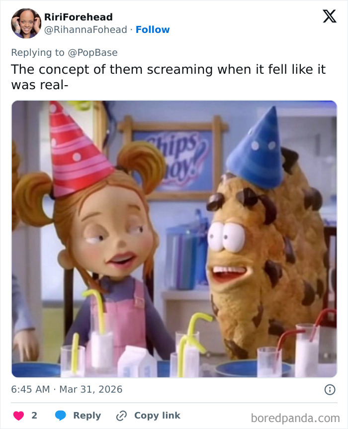 Animated characters wearing party hats react humorously, illustrating Disney's animatronic Olaf collapse and internet reactions.