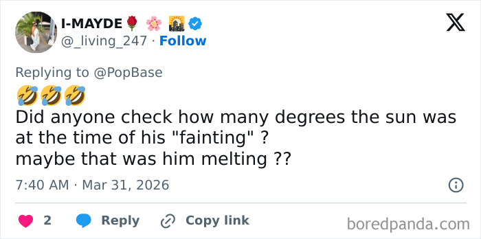 Screenshot of a humorous tweet reacting to Disney's animatronic Olaf suddenly collapsing in front of fans.