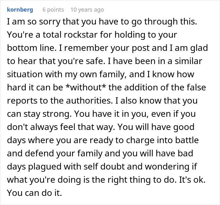 Comment expressing support for a woman cutting off parents after catching mom with her fiancé and facing family backlash.