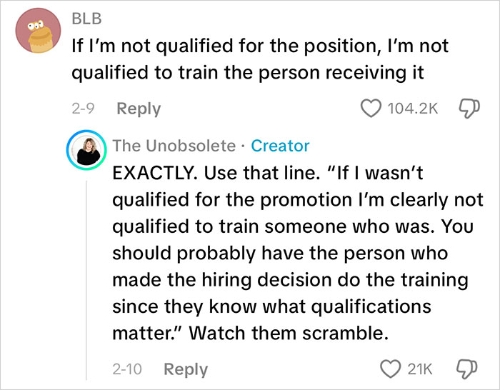Social media comments about employee refusing to train new hire for free, highlighting HR confusion and resistance to firing. Social media comments about employee refusing to train new hire for free, highlighting HR confusion and resistance to firing.