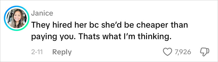 Comment by Janice expressing frustration about being asked to train a new employee for free, reflecting HR dumbfounded reaction. Comment by Janice expressing frustration about being asked to train a new employee for free, reflecting HR dumbfounded reaction.
