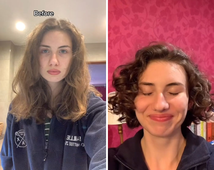 Before and after photos showing a woman’s hair transformation that might traumatize people by what hairdressers did to their locks.