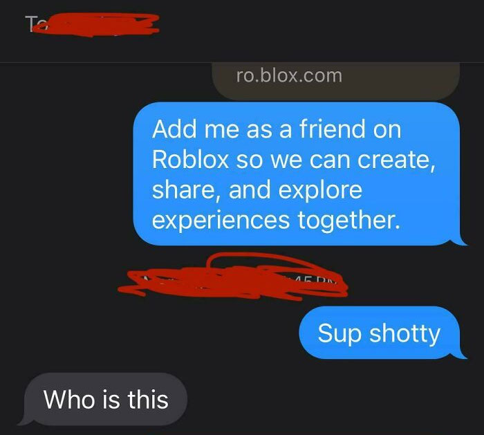 Cringey texts from men screenshot showing awkward Roblox friend request and confused reply conversation.
