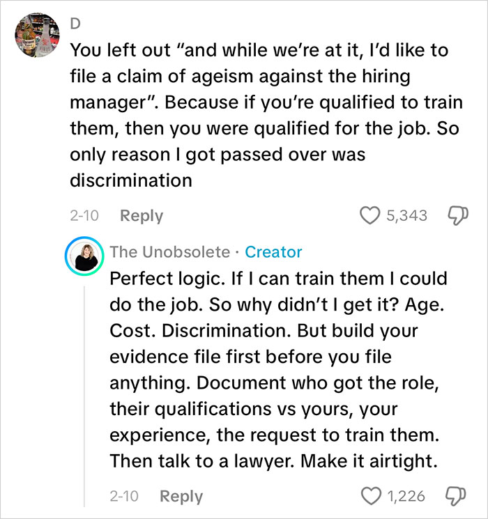 Commenters discuss employee refusal to train new staff for free and implications for HR and discrimination claims. Commenters discuss employee refusal to train new staff for free and implications for HR and discrimination claims.