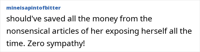 Comment text on a white background criticizing Britain's most hated woman for faking depression for a free nose job.