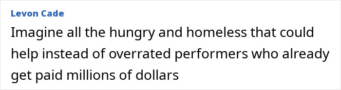 Comment criticizing overpriced Oscars gift bag for nominees, mentioning hungry and homeless people who could be helped instead.