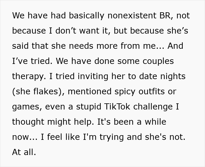 Text screenshot showing a man expressing feelings of being crushed after wife says he doesn&rsquo;t excite her and considers open marriage options.