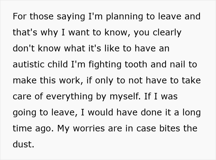 Text message about struggles of raising an autistic child and expectations from in-laws regarding family support.