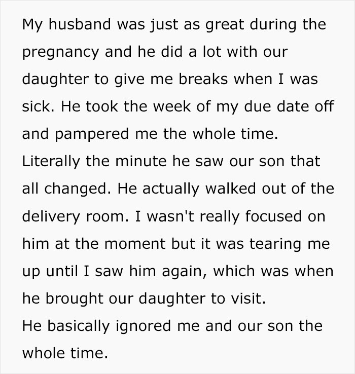 Texto descrevendo a reação de um homem após o nascimento do bebê, levando a um teste secreto de paternidade e questionando a esposa. Texto descrevendo a reação de um homem após o nascimento do bebê, levando a um teste secreto de paternidade e questionando a esposa.