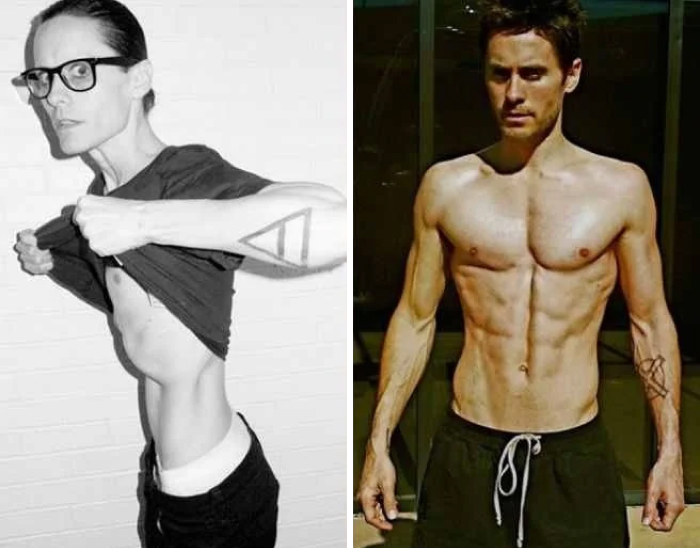 Two Jared Leto showing lean and muscular physiques, illustrating the dedication it takes to win the Oscar.