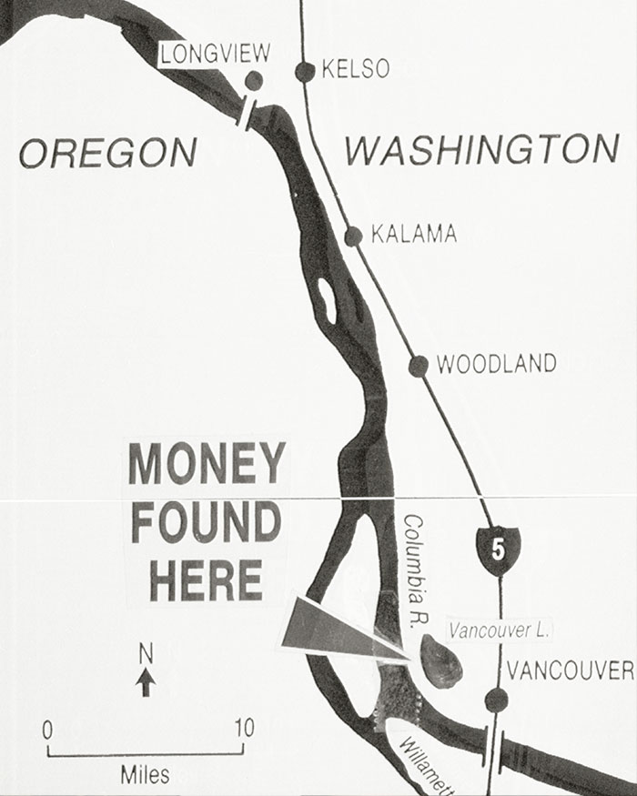 Map showing location in Washington where FBI found ransom money linked to infamous 1971 plane hijacker DB Cooper case. Map showing location in Washington where FBI found ransom money linked to infamous 1971 plane hijacker DB Cooper case.