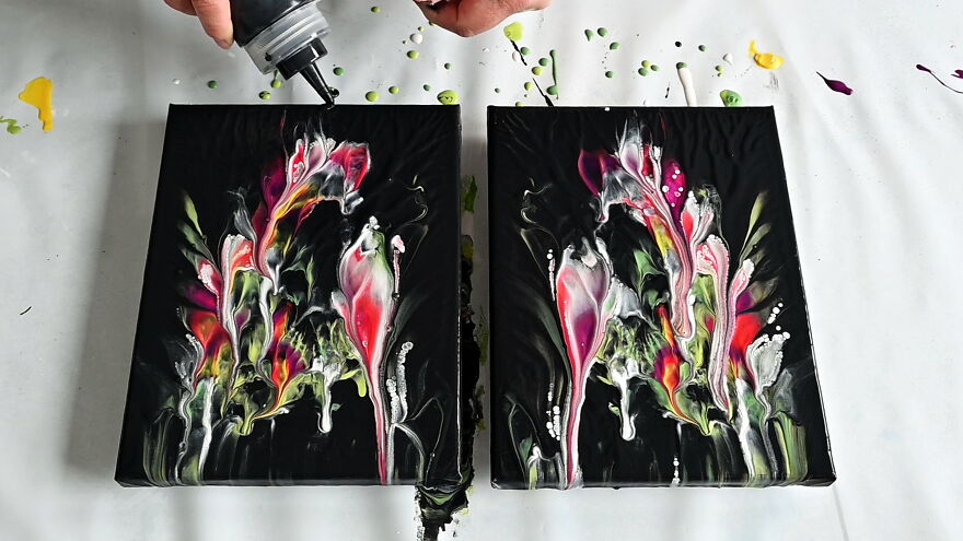 One Dip, Perfect Pair! Double Dip Acrylic Pour ~ Matching Diptych Magic