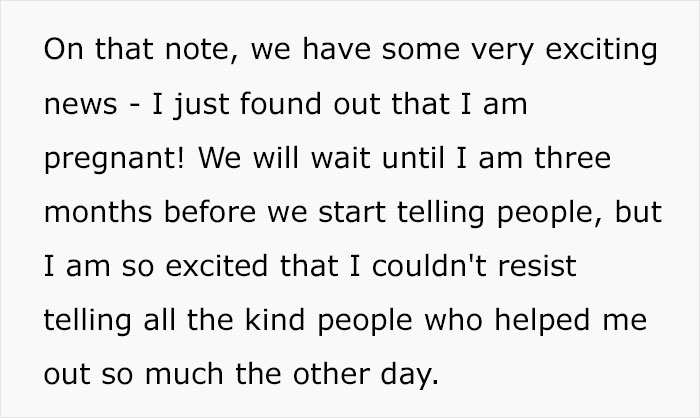 Text excerpt revealing surprise pregnancy news shared secretly, highlighting parents mad about daughter buying a house sneakily.