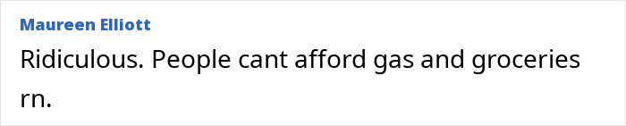 Comment criticizing the $346K Oscars gift bag, mentioning people struggling to afford gas and groceries.